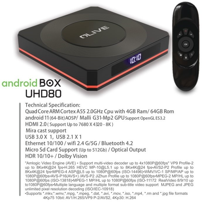 دیجیتال اندروید باکس الیو مدل UHD80 اندروید 11 حافظه داخلی 64 گیگابایت