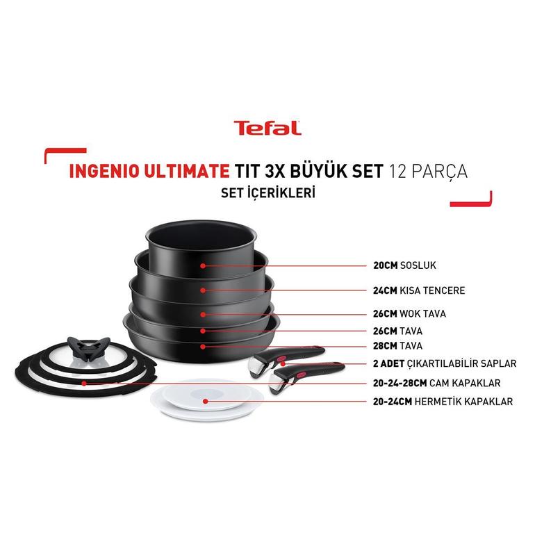 سرویس قابلمه تفال مدل 12 پارچ TEFAL Ingenio Ultimate Titanium 3x
